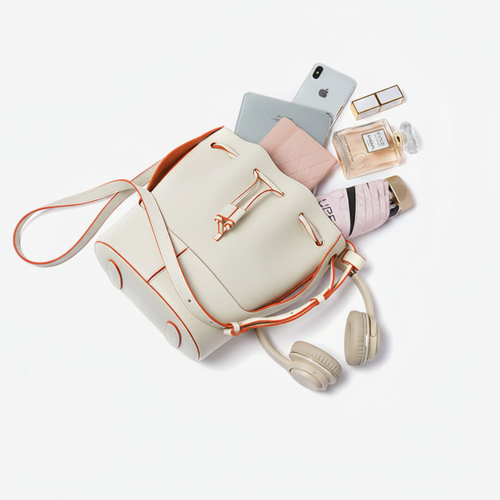 Elegant Leather Drawstring Bucket Bag