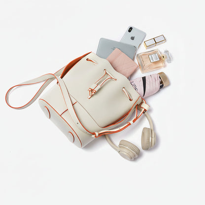 Elegant Leather Drawstring Bucket Bag