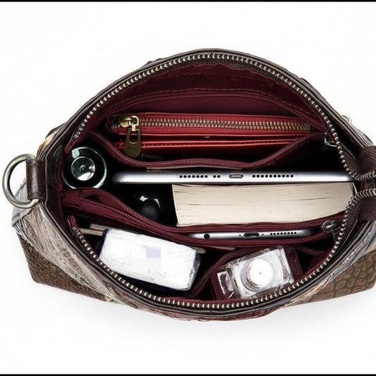 Ethnic style leather stitching ladies bag