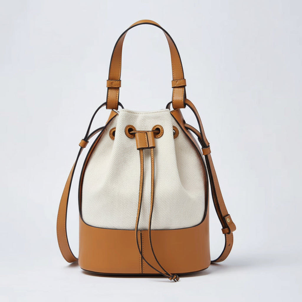 Elegant Leather Drawstring Bucket Bag