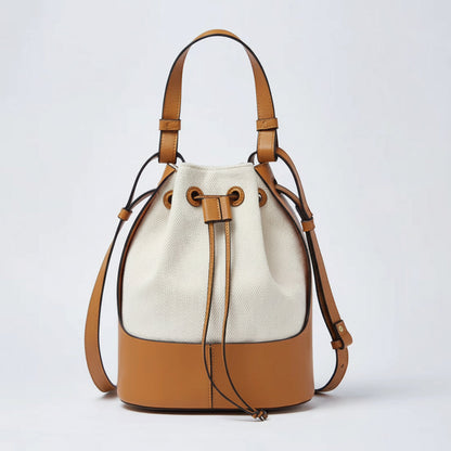 Elegant Leather Drawstring Bucket Bag