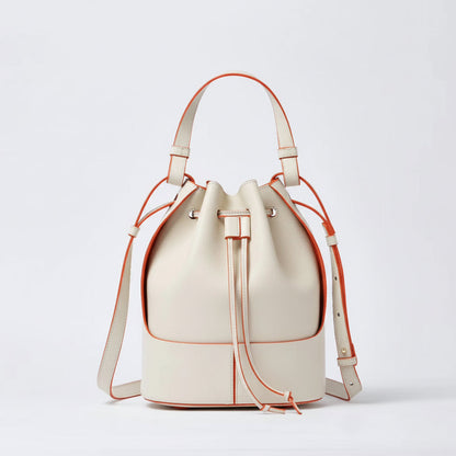 Elegant Leather Drawstring Bucket Bag