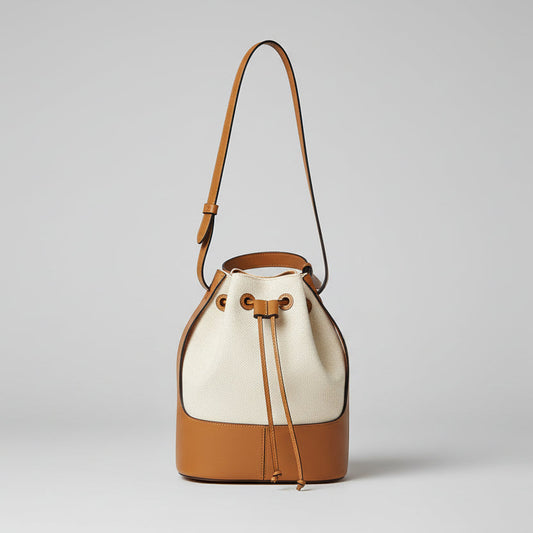 Elegant Leather Drawstring Bucket Bag