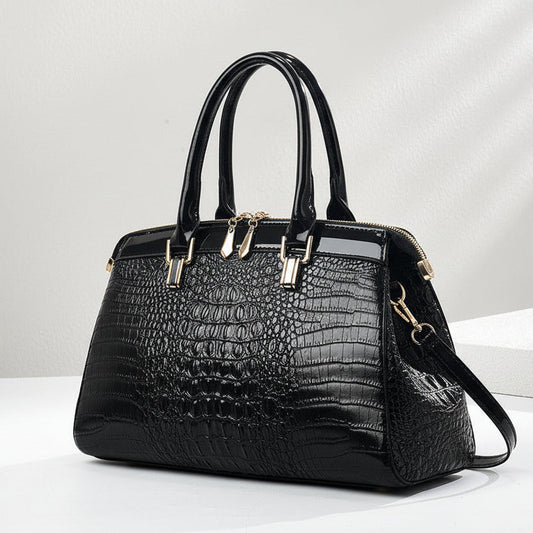 Croc-Pattern Patent Leather Handbag